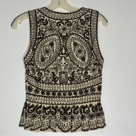 Naeem Khan Ivory & Brown Silk Embroidered Top Women’s Size 4 - Picture 4 of 10